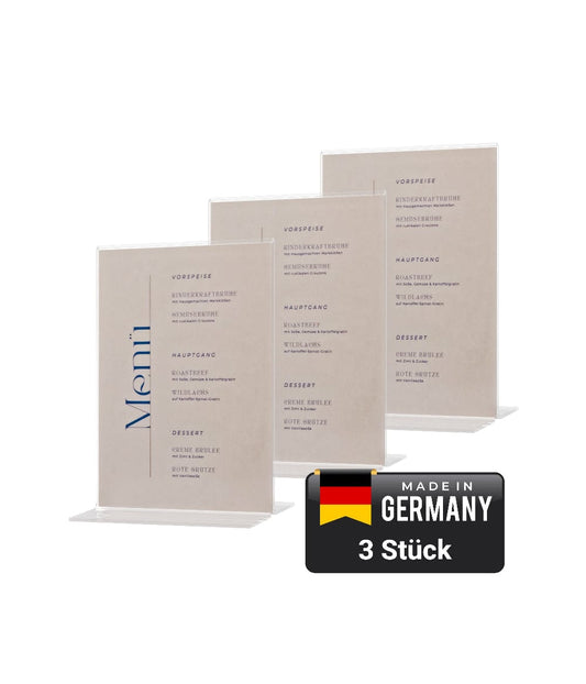 EHDesign 3er Set / A6 Tischaufsteller aus Acrylglas in T-Form
