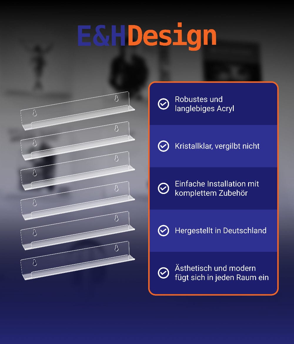 EHDesign 6er Set Wandhalterung für Schallplatten 6er Set aus Acrylglas