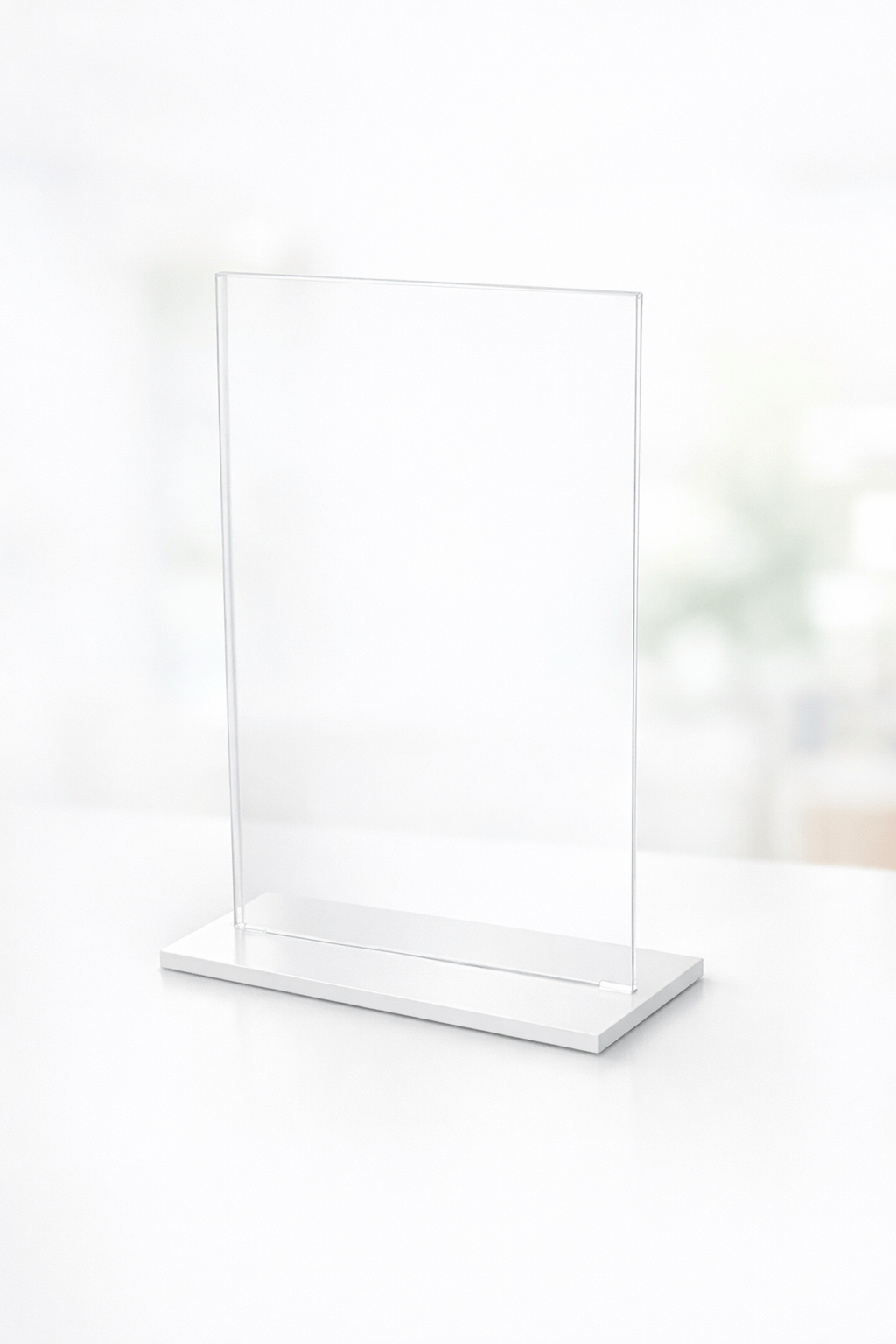 EHDesign Acrylaufsteller mit weißem Acrylfuß, formklar & stilvoll, vielseitig, Stecksystem für leichten Einlagenwechsel