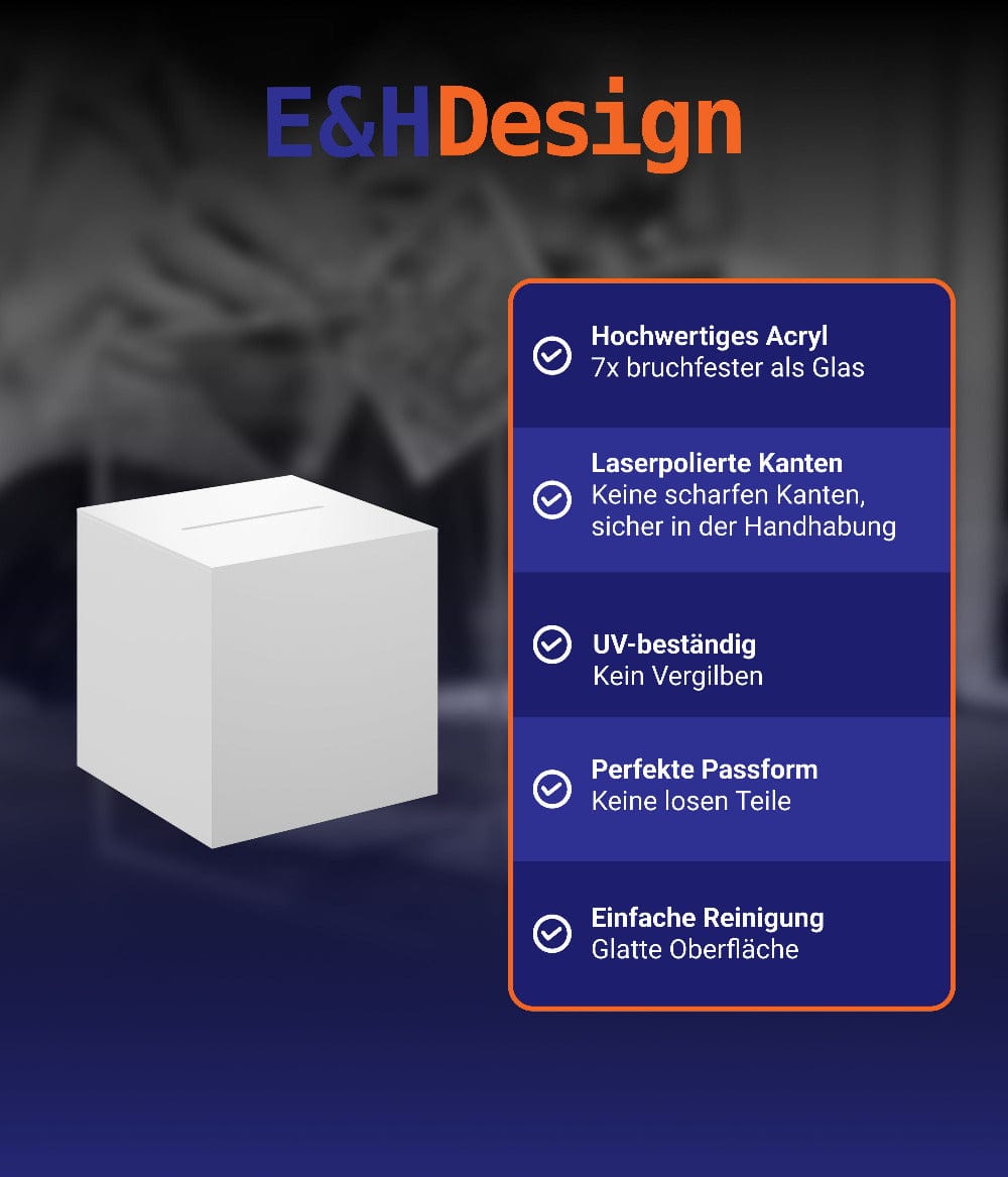 EHDesign Acrylbox Losbox / Spendenbox aus Acrylglas mit abnehmbarem Deckel in Weiß