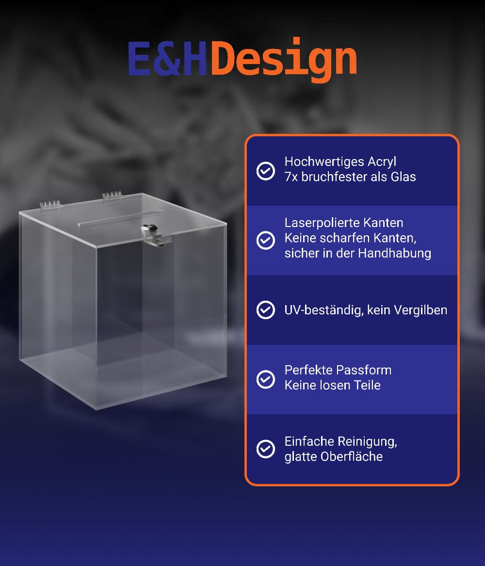 EHDesign Acrylbox Losbox / Spendenbox aus Acrylglas mit Schloss