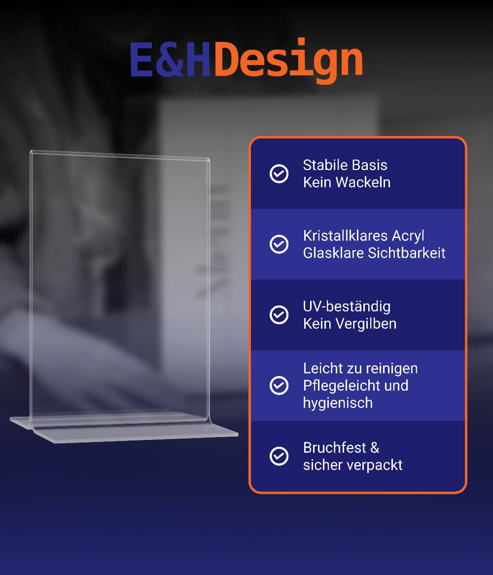 EHDesign Tischaufsteller aus Acrylglas in T-Form