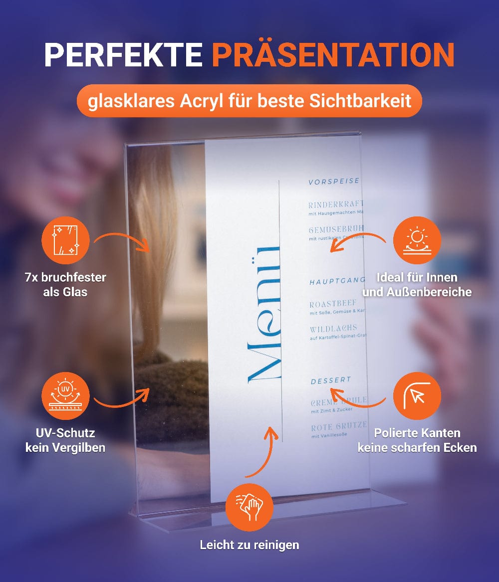 EHDesign Tischaufsteller aus Acrylglas in T-Form