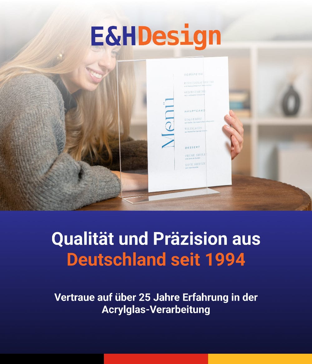EHDesign Tischaufsteller aus Acrylglas in T-Form