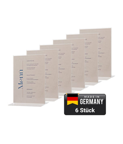 EHDesign 6er Set / A6 Tischaufsteller aus Acrylglas in T-Form