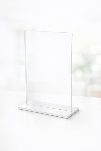 EHDesign Acrylaufsteller mit weißem Acrylfuß