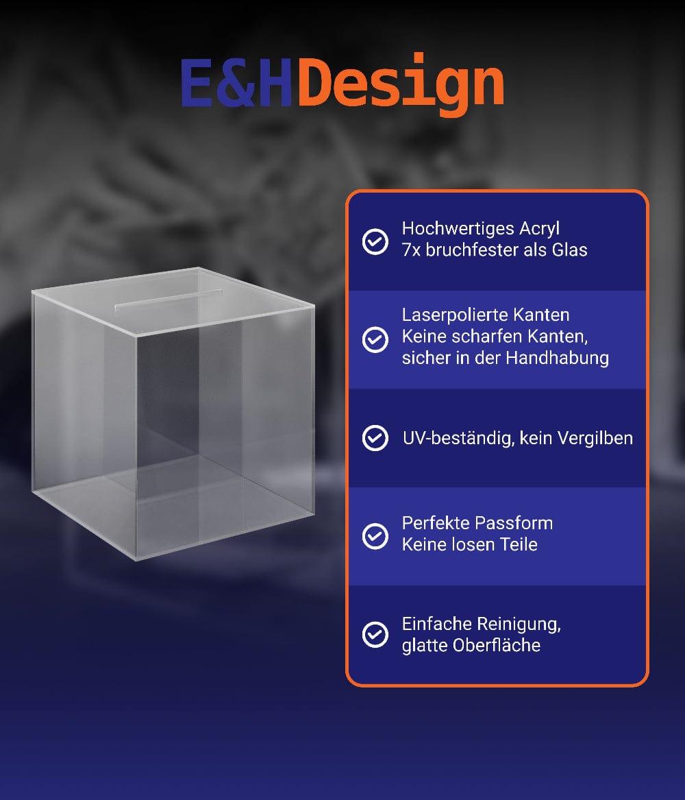 EHDesign Acrylbox Losbox / Spendenbox aus Acrylglas mit abnehmbarem Deckel
