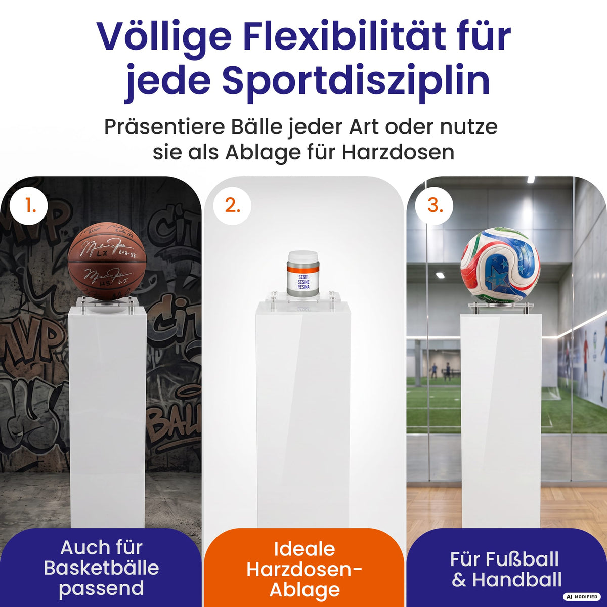 EHDesign Ballsäule für Fußball & Handball - Platz für Bälle zahlreicher Ballsportarten & die Harzdose