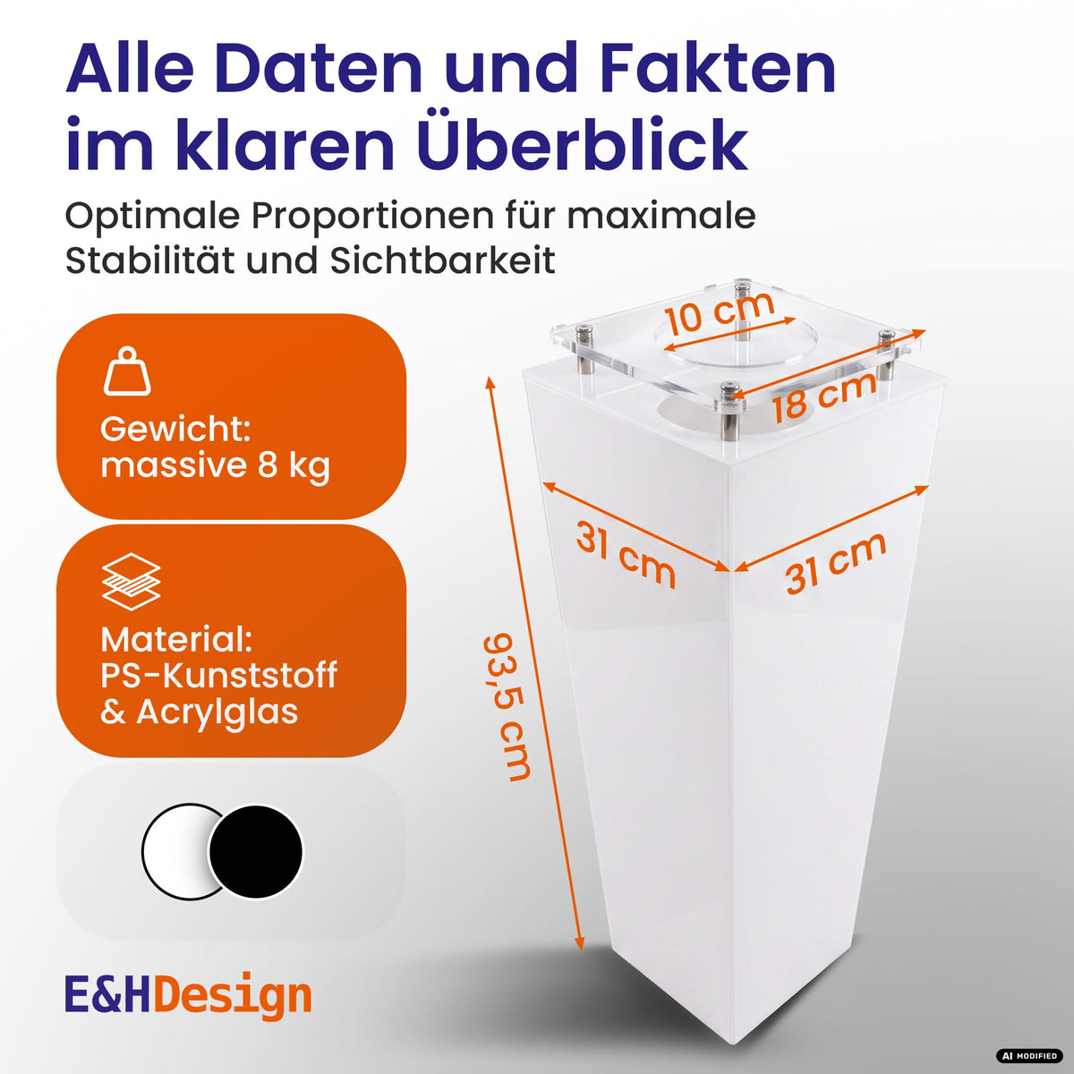EHDesign Ballsäule für Fußball & Handball - 8 kg Gesamtgewicht, PS-Kunststoff & Acryl