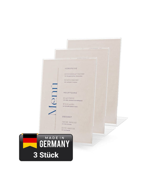 EHDesign L-Aufsteller 3er Set / A6 Tischaufsteller aus Acrylglas in L-Form