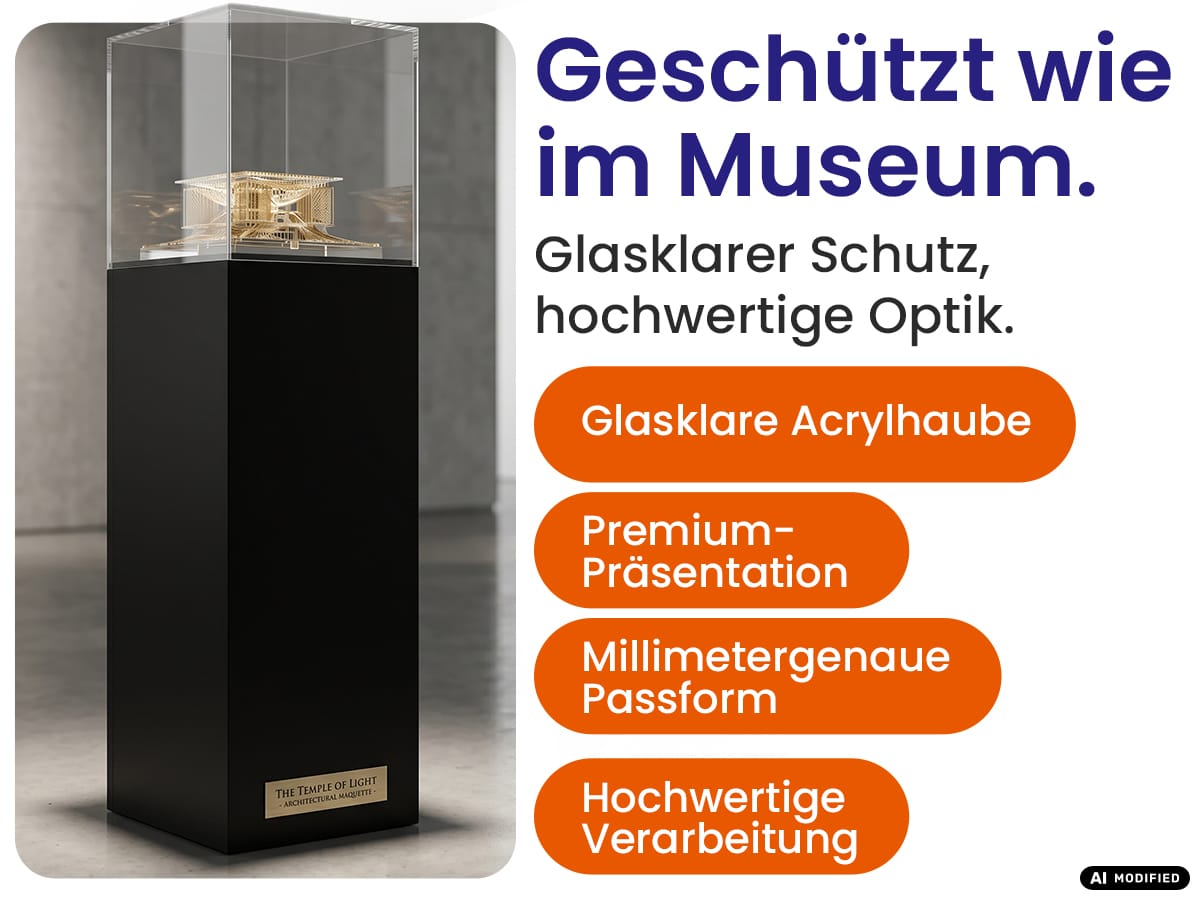 EHDesign Präsentationssäule aus Kunststoff mit Acrylglas-Haube - glasklarer Schutz, hochwertige Verarbeitung & Optik, Premium-Präsentation, Millimetergenaue Passform