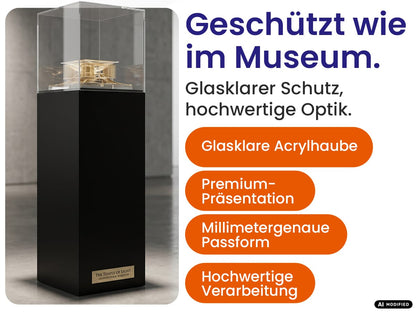 EHDesign Präsentationssäule aus Kunststoff mit Acrylglas-Haube - glasklarer Schutz, hochwertige Verarbeitung & Optik, Premium-Präsentation, Millimetergenaue Passform