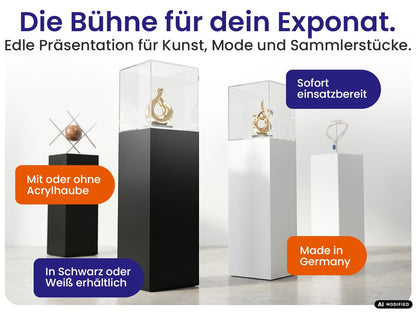 EHDesign Präsentationssäule - Bühne für Exponate wie Kunst, Mode, Sammlerstücke, mit & ohne Acrlhaube, sofort einsatzbereit, Made in Germany