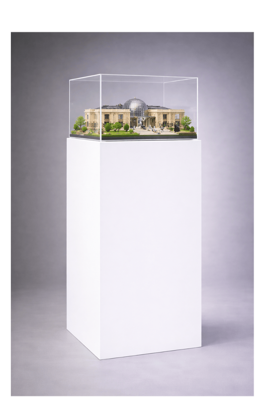 EHDesign Präsentationssäule aus Holz in weiß mit Haube